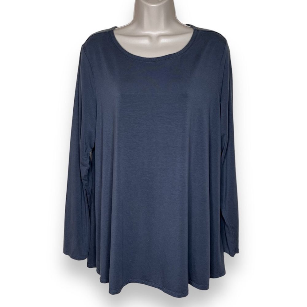 Eileen Fisher Trapeze Swing Top Long Sleeve Slate Gray Womens Large READ DESCR